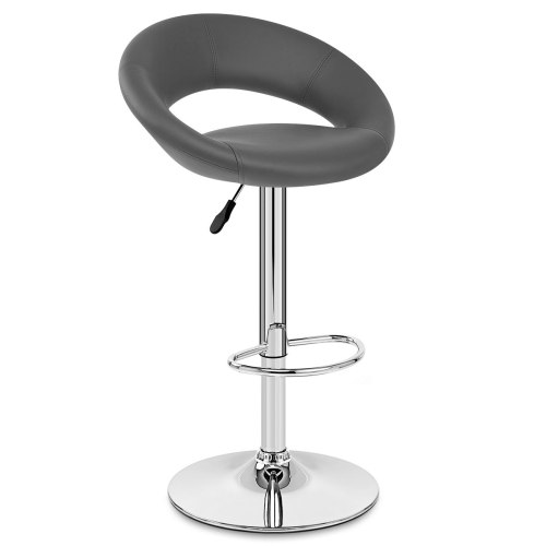 Grey Faux Leather Bar Stool with Chromed Metal Stand 
