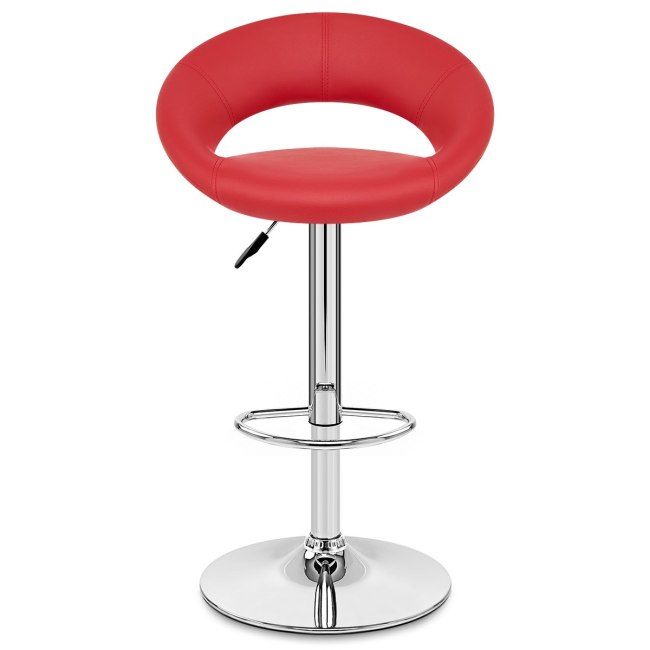 Red Faux Leather Bar Stool with Chromed Metal Stand 