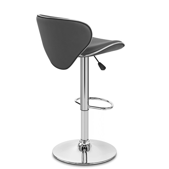 Curved back counter height grey leather bar stool with footrest
