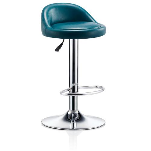 Short back dark blue faux leather counter bar stool