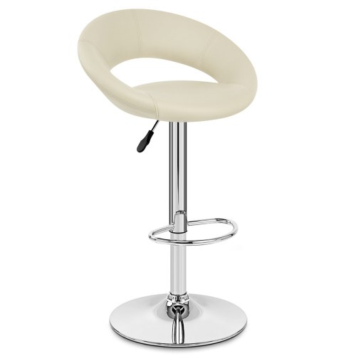 Beige Faux Leather Bar Stool with Chromed Metal Stand 