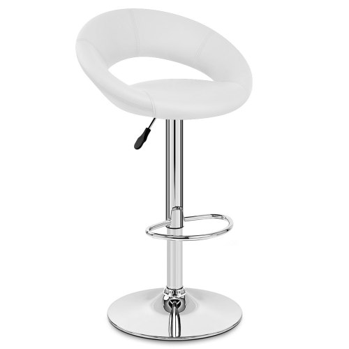 White Faux Leather Bar Stool with Chromed Metal Stand 