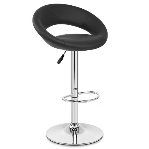 Black Faux Leather Bar Stool with Chromed Metal Stand 