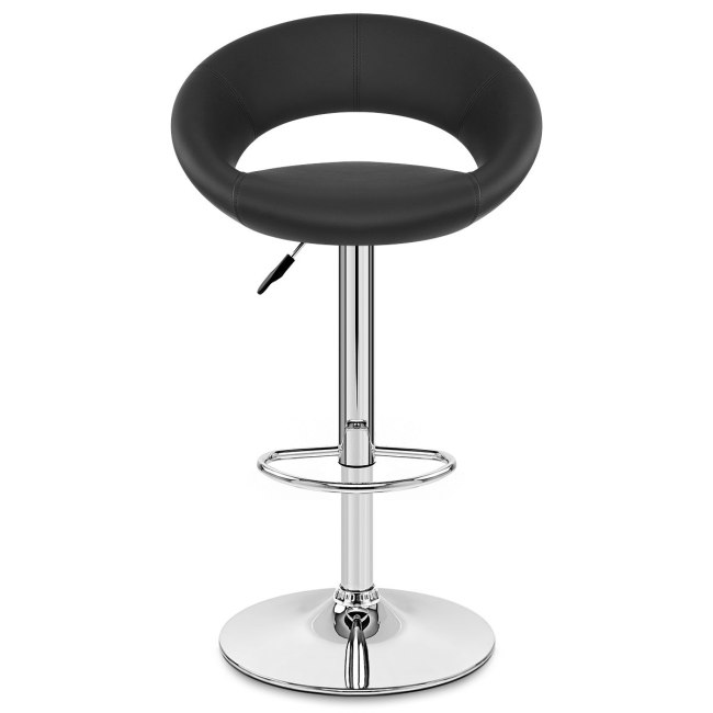 Black Faux Leather Bar Stool with Chromed Metal Stand