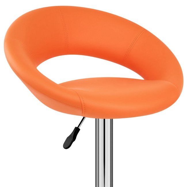 Orange Faux Leather Bar Stool with Chromed Metal Stand 