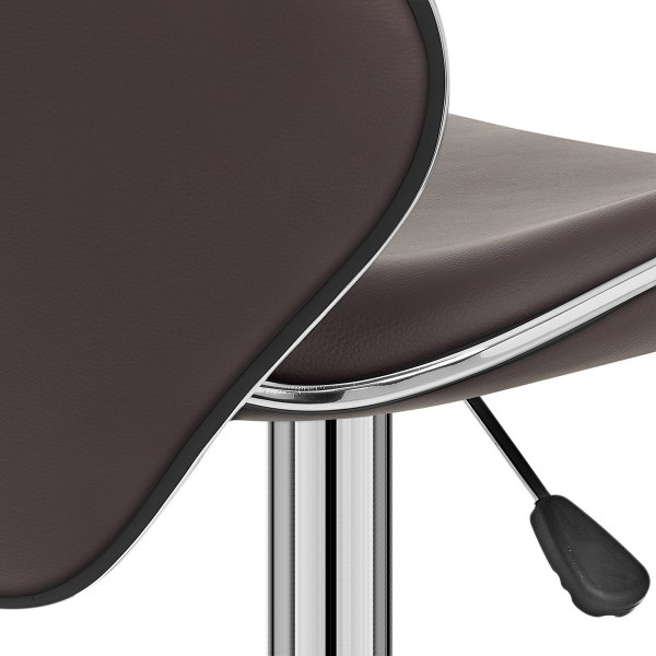 Curved back counter height brown leather bar stool with footrest