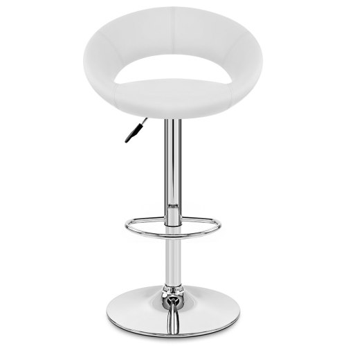 White Faux Leather Bar Stool with Chromed Metal Stand