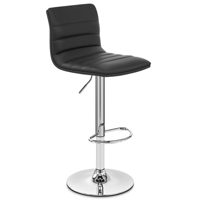Sleek stylish height adjustable black faux leather bar chair