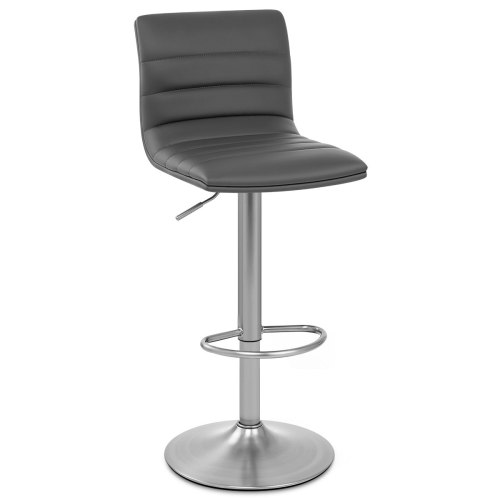 Sleek stylish height adjustable grey faux leather bar chair