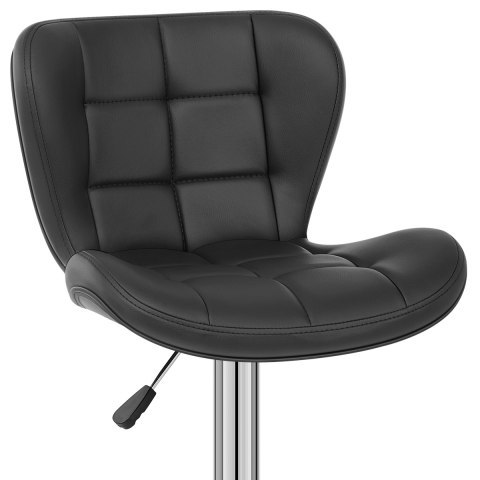 Curved back tufted black faux leather bar chair