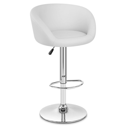 Modern white faux leather bar stool with armrest