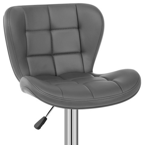 Curved back tufted grey faux leather bar chair
