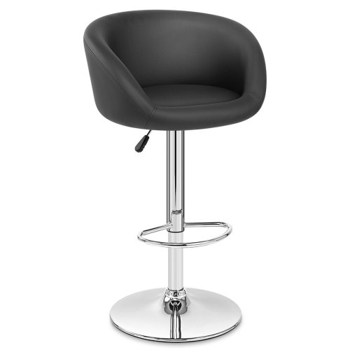Modern black faux leather bar stool with armrest