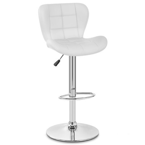Curved back tufted white faux leather bar chair