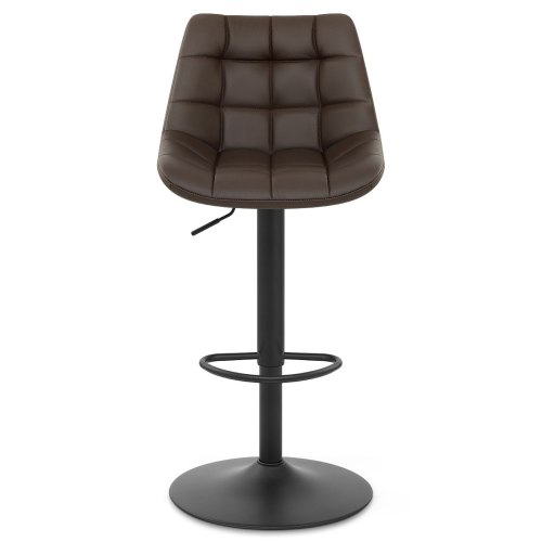 Tufted brown faux leather bar stool with black metal base