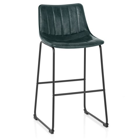 Industrial style modern dark green faux leather bar stool with metal frame