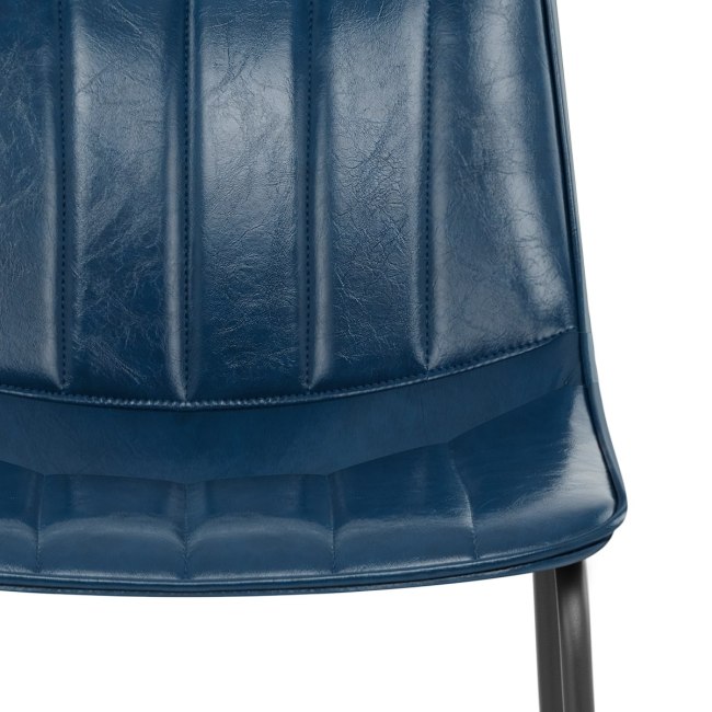 Industrial style modern dark blue faux leather bar stool with metal frame