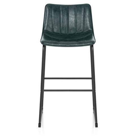Industrial style modern dark green faux leather bar stool with metal frame