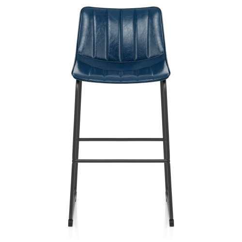 Industrial style modern dark blue faux leather bar stool with metal frame