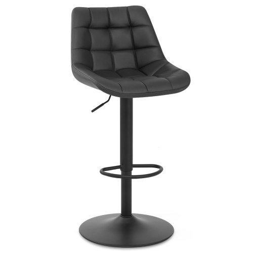 Tufted black faux leather bar stool with black metal base