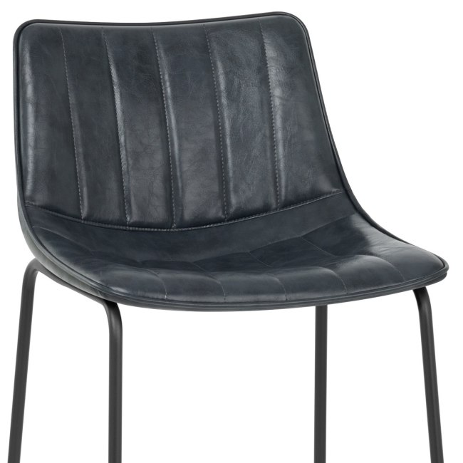 Industrial style modern dark grey faux leather bar stool with metal frame