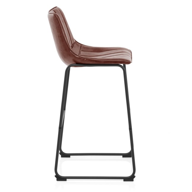 Industrial style modern brown faux leather bar stool with metal frame