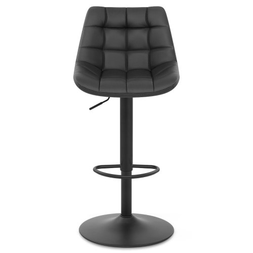 Tufted black faux leather bar stool with black metal base