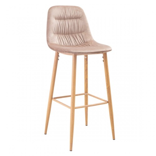 Comfy beige upholstered bar stool with metal feet