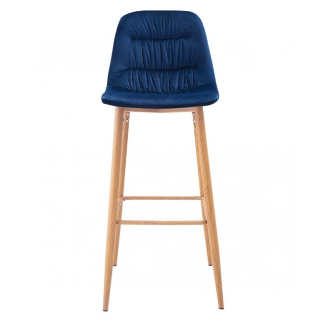 Comfy navy blue upholstered bar stool with metal feet