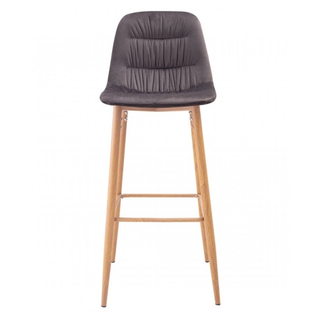 Comfy dark grey upholstered bar stool with metal feet