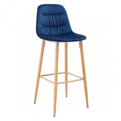 Comfy navy blue upholstered bar stool with metal feet