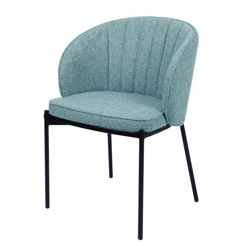 Stylish comfortable light blue fabric dining chair with metal legs