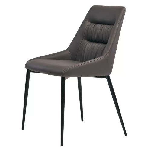Sleek sophisticated dining chair with grey faux leather seat and stylish metal legs