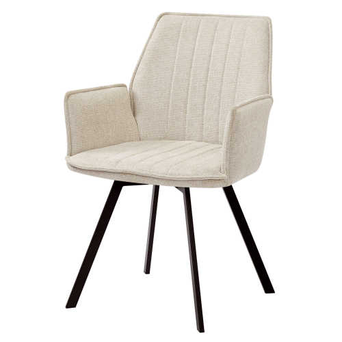 Beige fabric dining chair with armrest and metal legs 