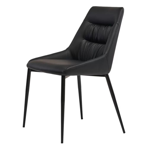 Sleek sophisticated dining chair with black faux leather seat and stylish metal legs