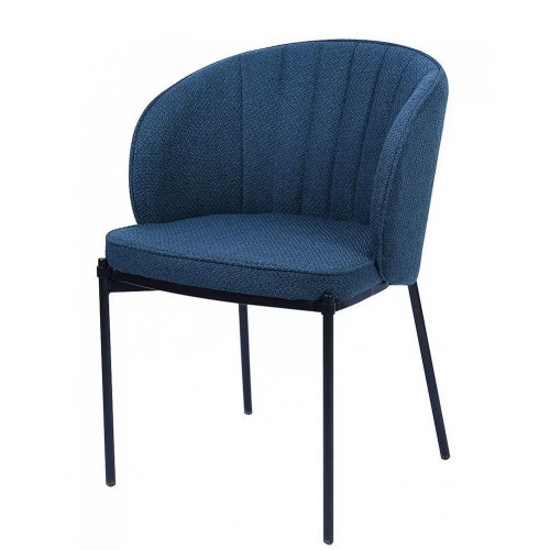Stylish comfortable dark blue fabric dining chair with metal legs