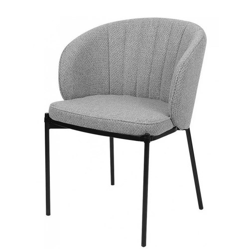 Stylish comfortable light grey fabric dining chair with metal legs