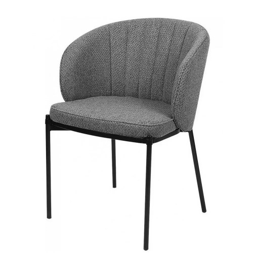 Stylish comfortable dark grey fabric dining chair with metal legs