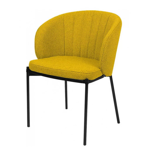 Stylish comfortable yellow fabric dining chair with metal legs
