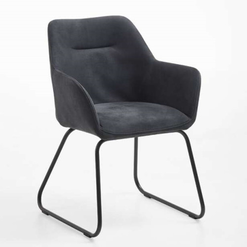 Fabric armchair with a dark grey color and metal base