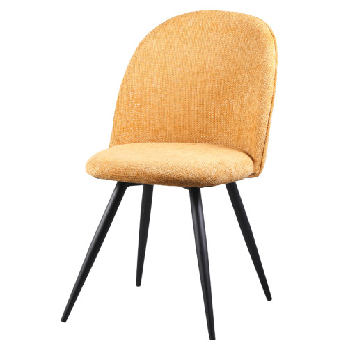 Curved back yellow fabric dining chair