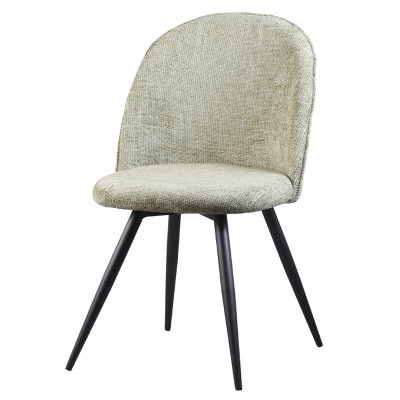 Green fabric dining chair with curved back and metal legs