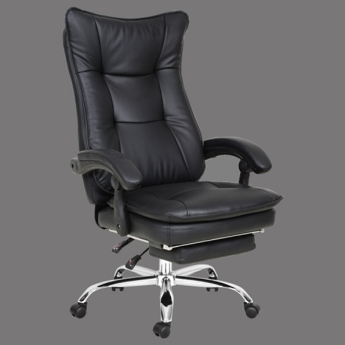 High back black tufted faux leather office chair with footrest