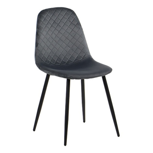 Armless side chair with grey velvet and metal legs