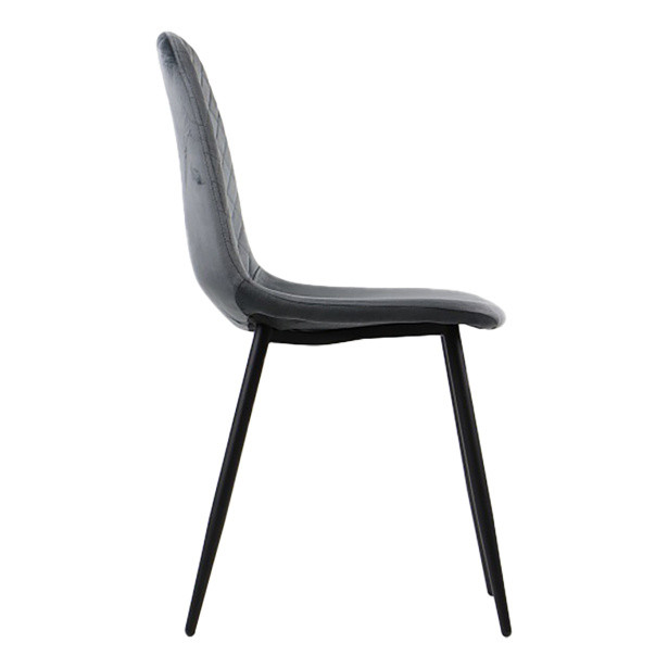 Armless side chair with grey velvet and metal legs