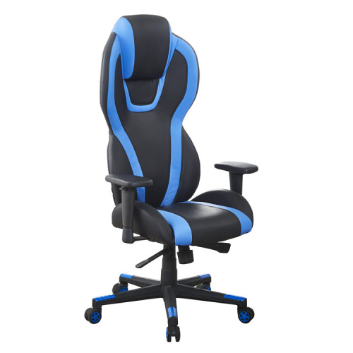 Black and blue faux leather gamer chair