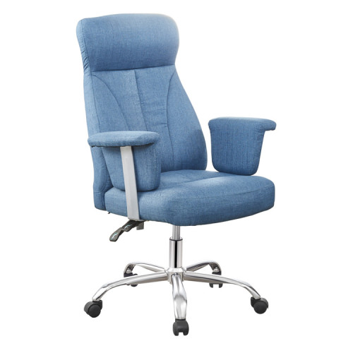 High back blue fabric reclining office chair