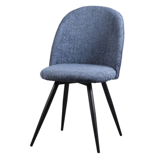 Curved back dark blue fabric dining chair