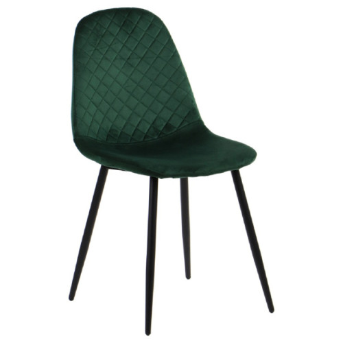 Armless side chair with green velvet and metal legs
