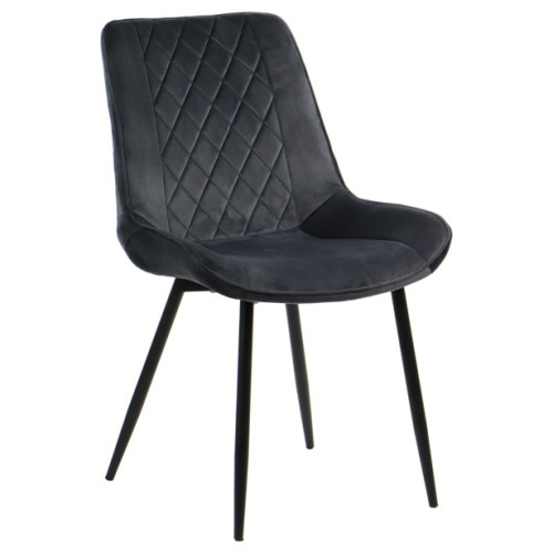 Sleek and stylish grey velvet dining chair with metal legs
